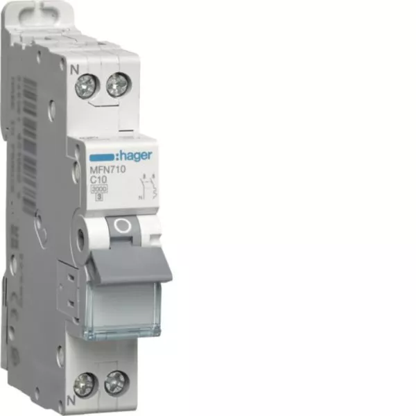 Disjoncteur HAGER MFN710 10A 1P+N Courbe C - Protection 3kA à vis