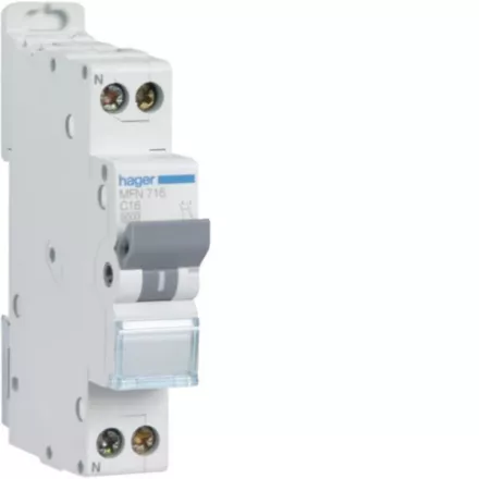 Disjoncteur HAGER MFN716 16A 1P+N Courbe C 3kA - 1 Module à Vis