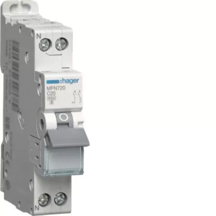 Disjoncteur HAGER MFN720 20A 1P+N Courbe C 3kA - 1 Module à Vis