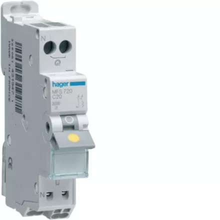 Disjoncteur HAGER MFS720 20A 1P+N Courbe C 3kA SansVis - 1 Module Connexion Auto