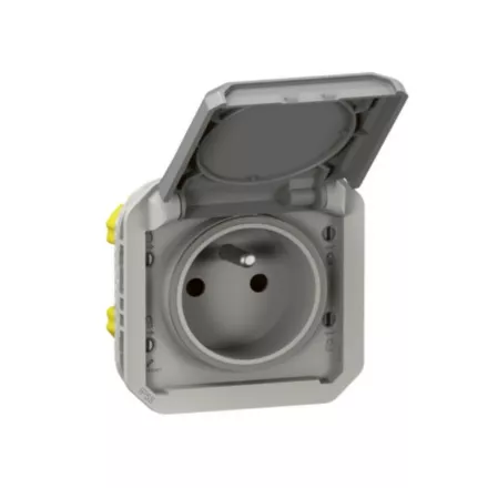 Legrand 069551 – Prise étanche Plexo 2P+T 16A IP55 Gris – Encastrable ou Saillie