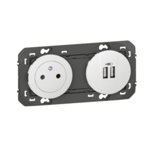 Prise de Courant 2P+T avec Chargeur Double USB Dooxie Blanc Réf. 600342