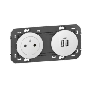 Prise de Courant 2P+T avec Chargeur Double USB Dooxie Blanc Réf. 600342