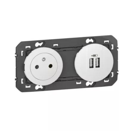 Prise de Courant 2P+T avec Chargeur Double USB Dooxie Blanc Réf. 600342