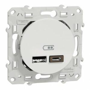Prise double USB typeA+C Blanc Schneider Odace S520401