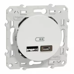 Prise double USB typeA+C Blanc Schneider Odace S520401