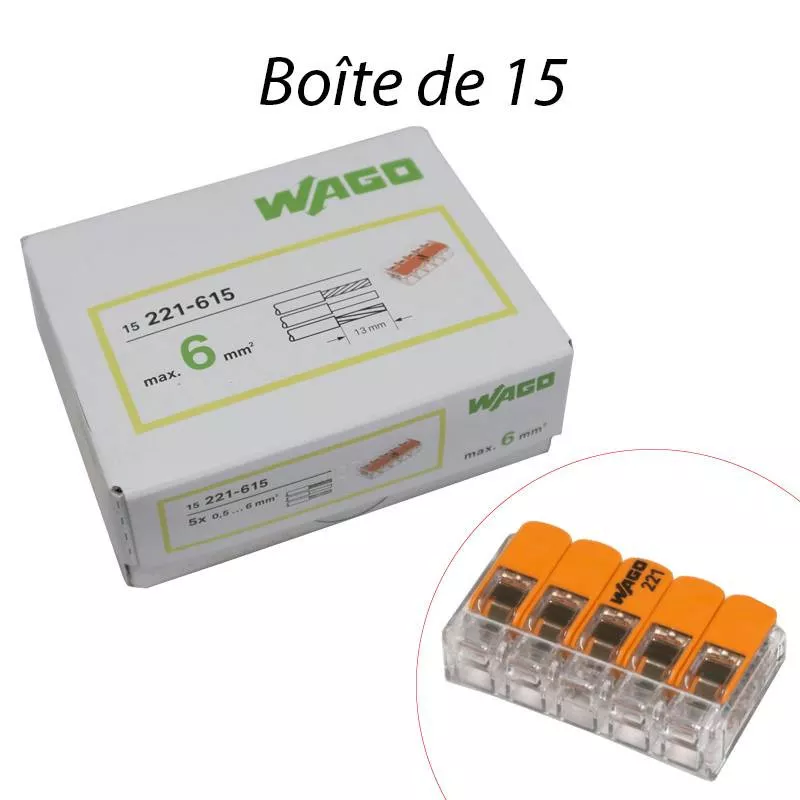 Mini-Borne de Raccordement Universelle WAGO 221-615 3X6.00 MM² BTE 15