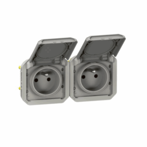 Legrand 069562 – Double prise étanche Plexo 2x2P+T 16A IP55 Gris – Montage Horiz
