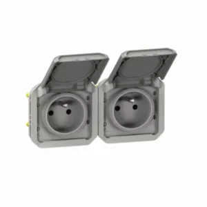 Legrand 069562 – Double prise étanche Plexo 2x2P+T 16A IP55 Gris – Montage Horiz