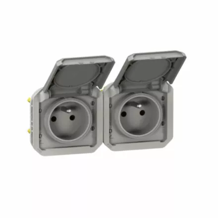 Legrand 069562L – Double prise étanche Plexo 2x2P+T16A IP55 Gris – Montage Horiz