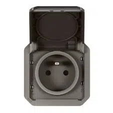 Prise de courant 2P+T étanche Plexo 16A 250V IP55 IK08 avec enjoliveur Anthr
